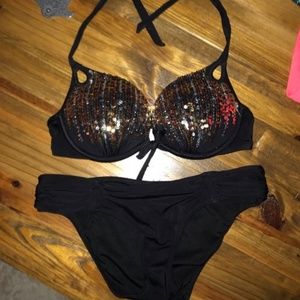 Victoria Secret Swim Sequin PushUp Bikini Black